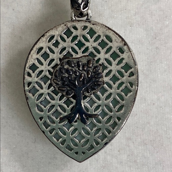 Fossil Turquoise Teardrop Stone Silver Necklace with Bird Charm Accent Vintage - Picture 9 of 16